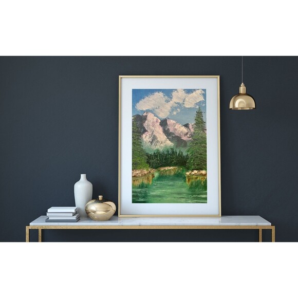 Mountain Landscape Painting Original Art Lake National Park OIL Wall Art IMPASTO - Picture 7 of 10